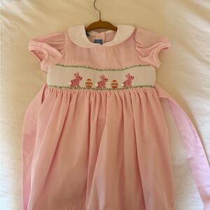 Anavini Pink Smocked Dress with Bunny Design